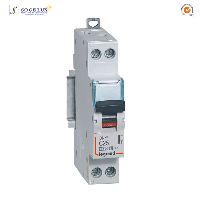 Disjoncteur Phase+Neutre DNX³4500 6kA arrivée et sortie borne à vis - 1P+N 230V~ 25A courbe C - 1 module