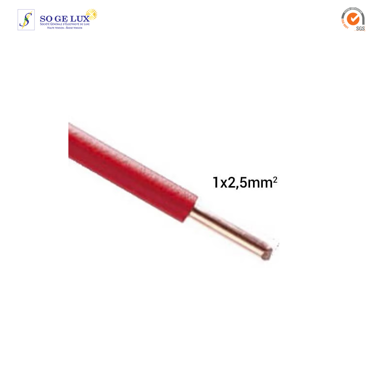 Fil électrique rigide Nexans H07VU 2.5² rouge 100m - Sogecom