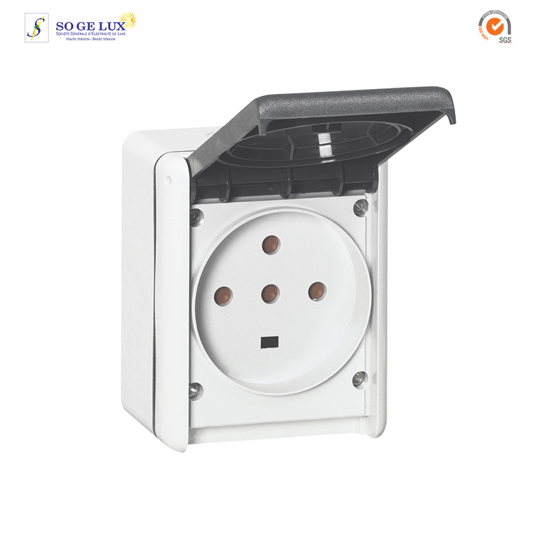 Prise étanche 3P+T+N 32A Plexo complet IP44 saillie - gris