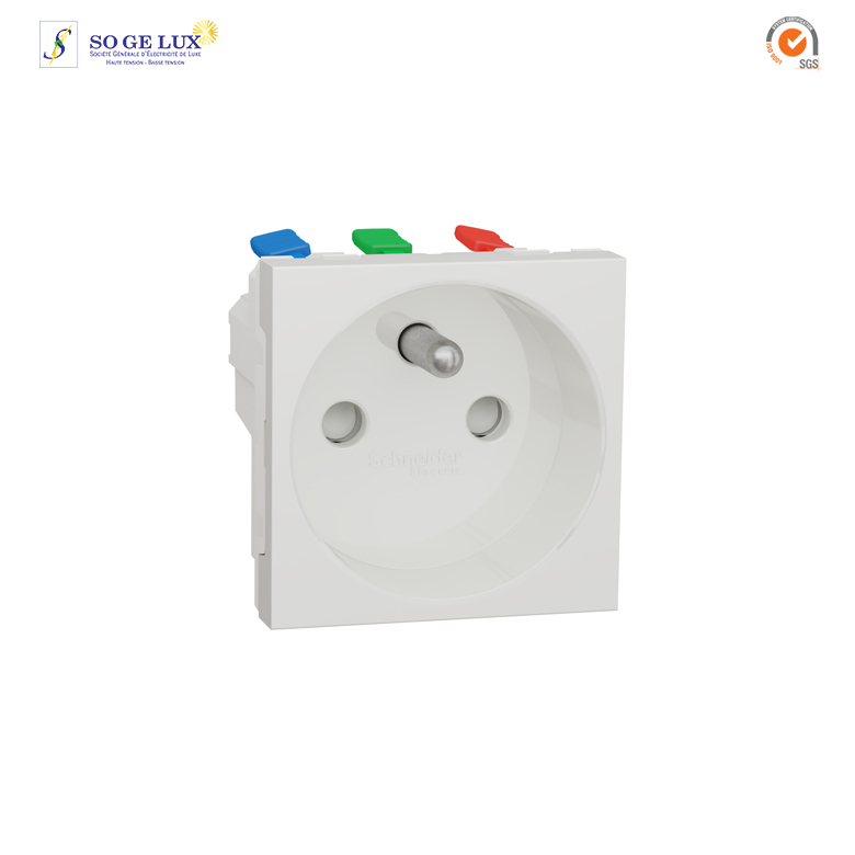 prise 2P+T - FR - 90° - raccord rapide traversant - Blanc - NU305918
