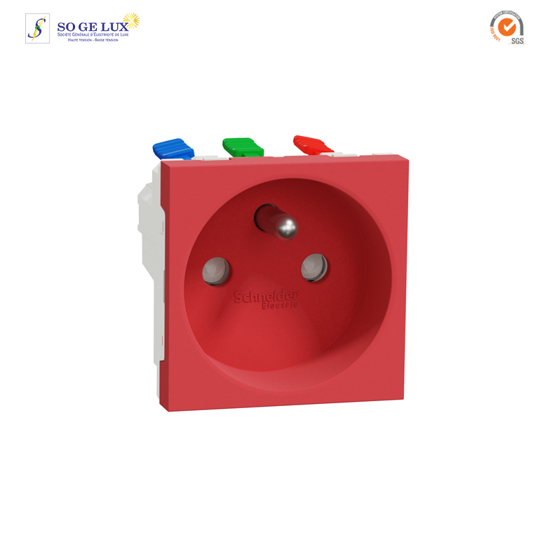 prise 2P+T - FR - 90° - raccord rapide traversant - Rouge - NU305903